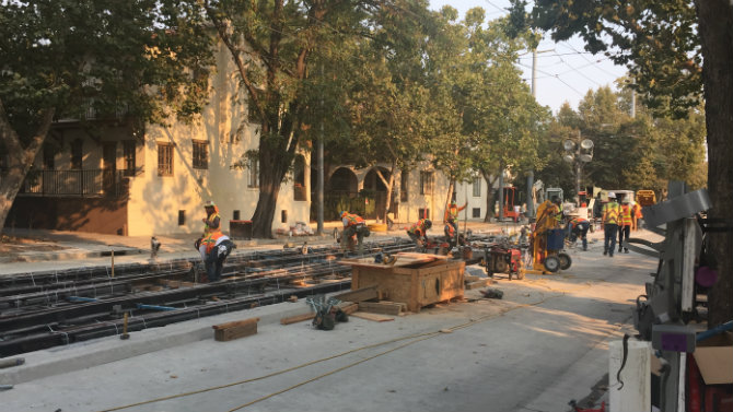 light rail construction work